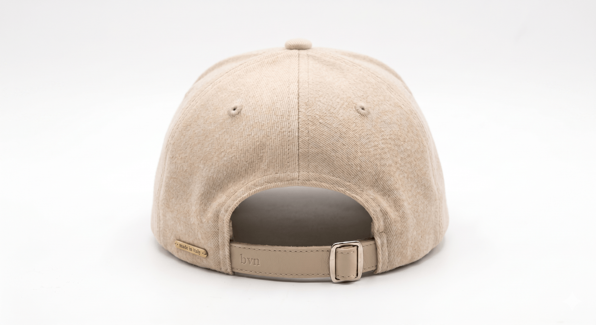 The MCMXCII Signature Cap — rear with leather adjuster strap and made in italy plate