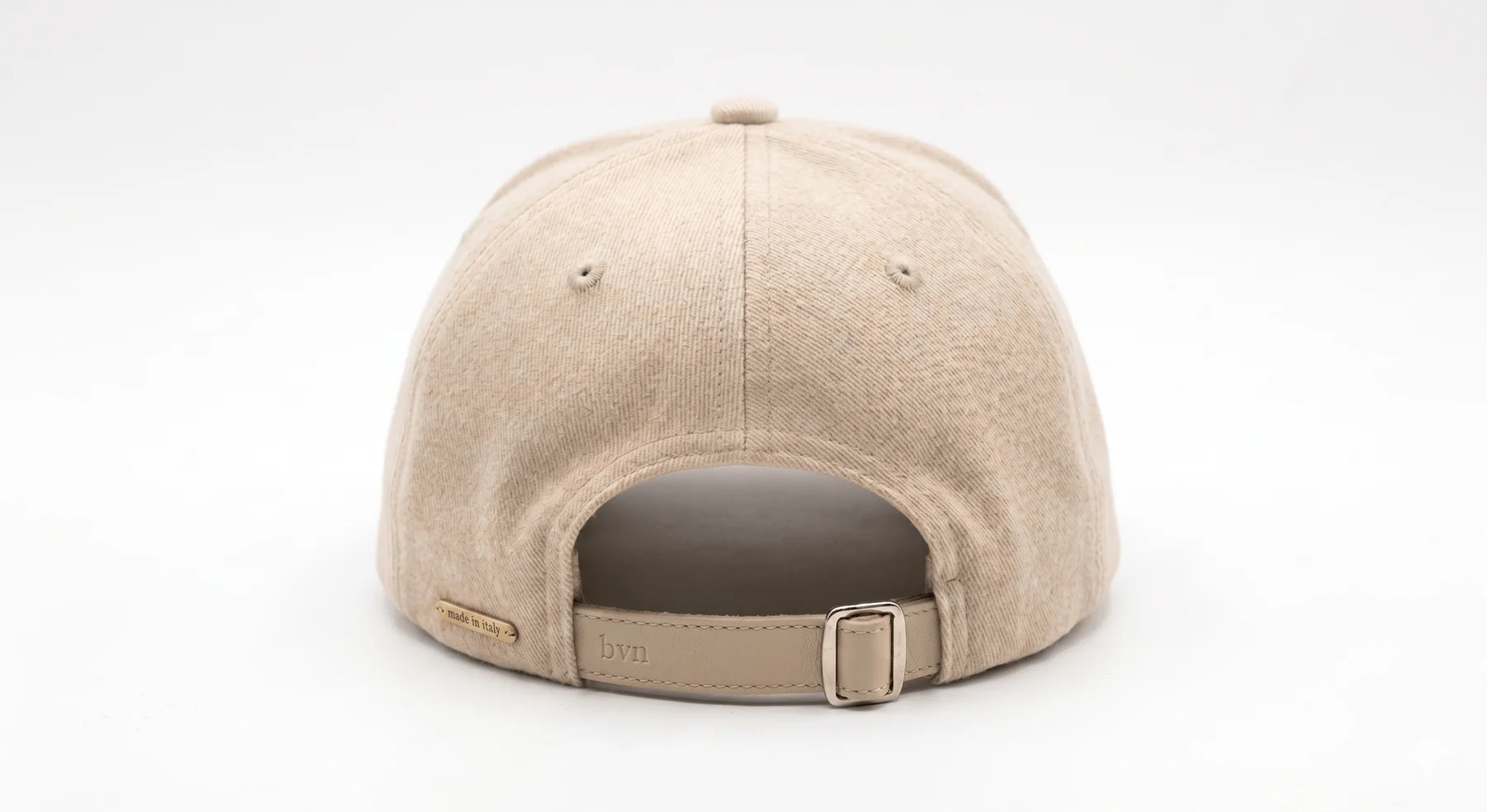 The MCMXCII Signature Cap — rear with leather adjuster strap and made in italy plate